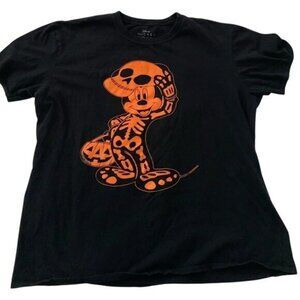 Disney Mickey Mouse Halloween Skeleton Graphic T-Shirt XL Black & Orange 100% Co